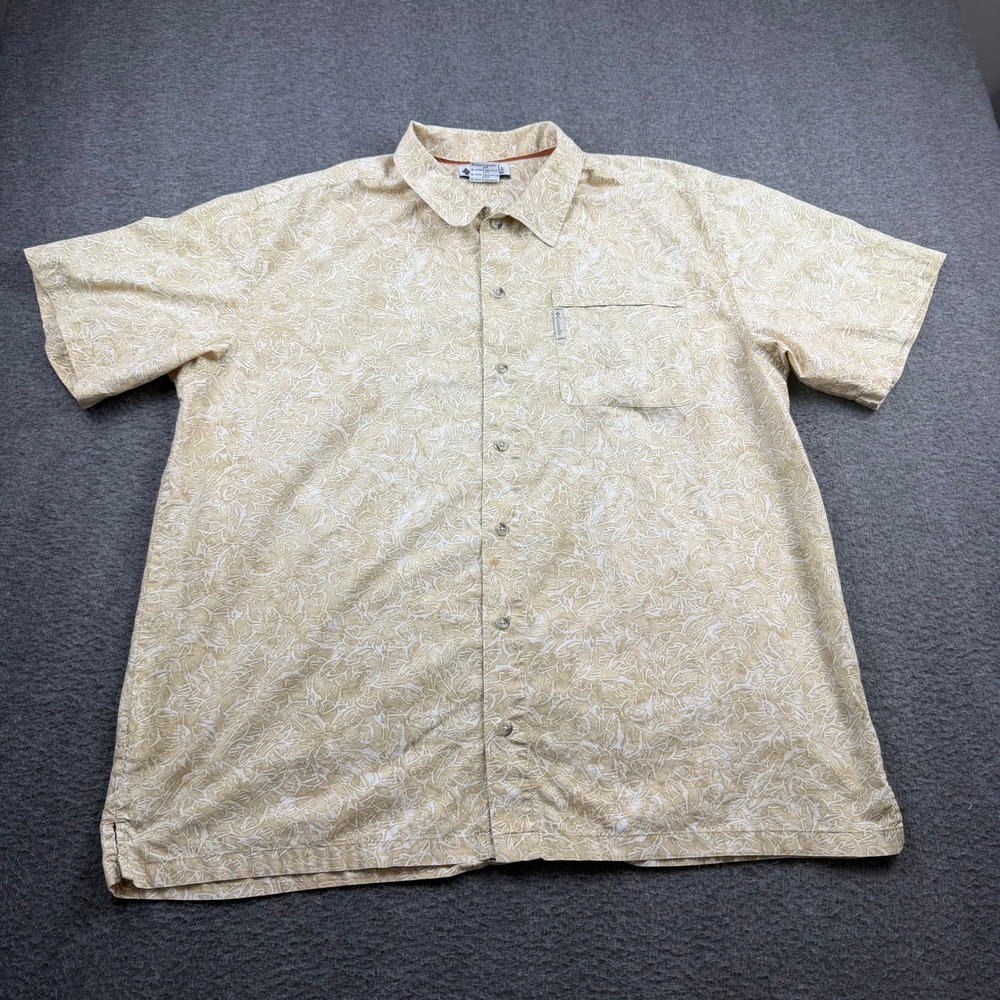 Columbia Men's XL Tan White Fish Skeleton Print Cotton Button Up Shirt AM7959